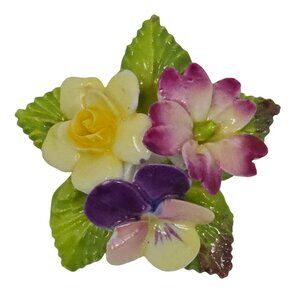 Vintage Floral Bone China Porcelain Brooch Pin Made in England Ceramic Jewelry